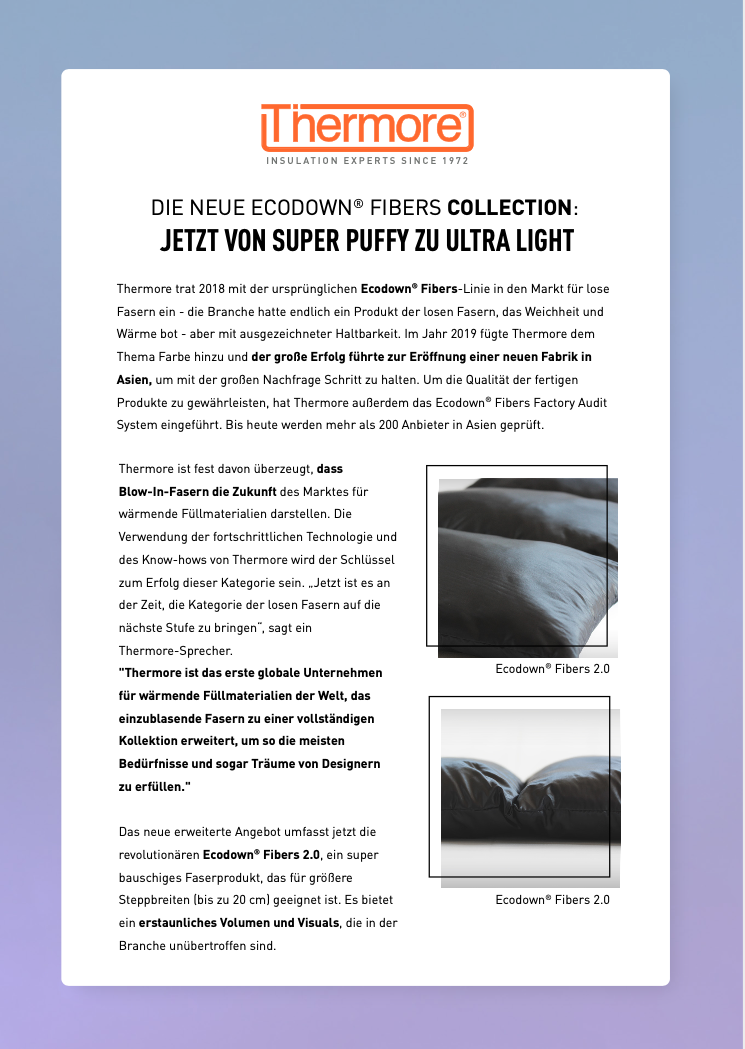 DIE NEUE ECODOWN FIBERS COLLECTION: