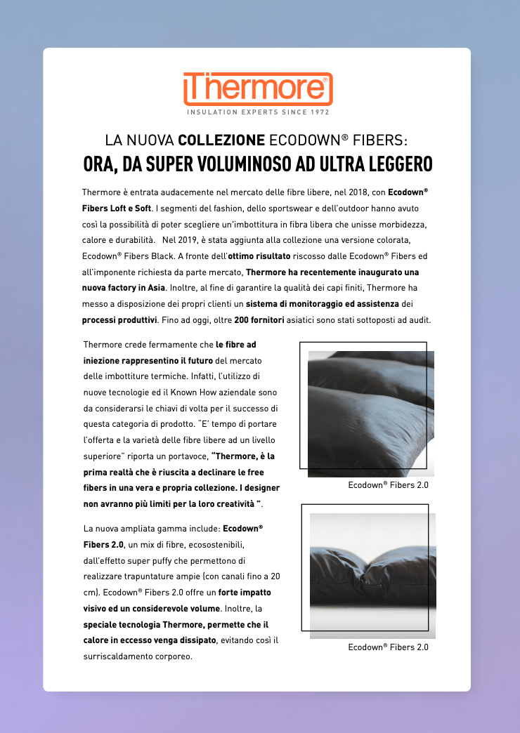 LA NUOVA COLLEZIONE ECODOWN FIBERS: